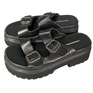Windsor Smith Platform Sandals Black Y2K Leather Buckle Slides Women's Size 6/37